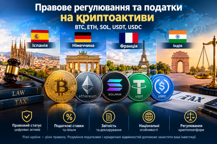 Правове регулювання та податки на криптоактиви: Іспанія, Німеччина, Франція та Індія